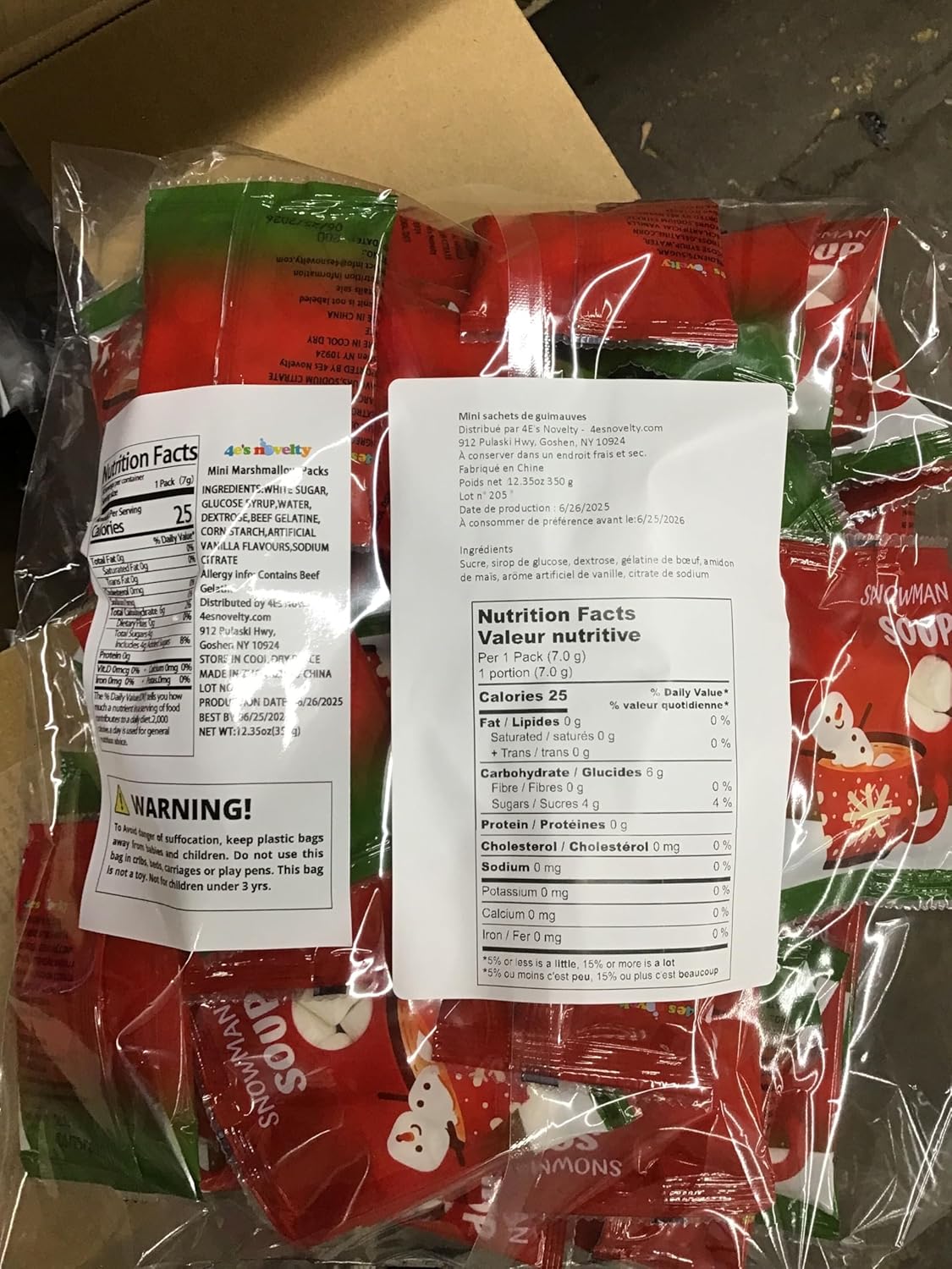 4E's Novelty Snowman Soup Mini Marshmallow 50 Packs - Individually Wrapped Marshmallows Packets for Hot Chocolate Cocoa Topper & Stocking Stuffers