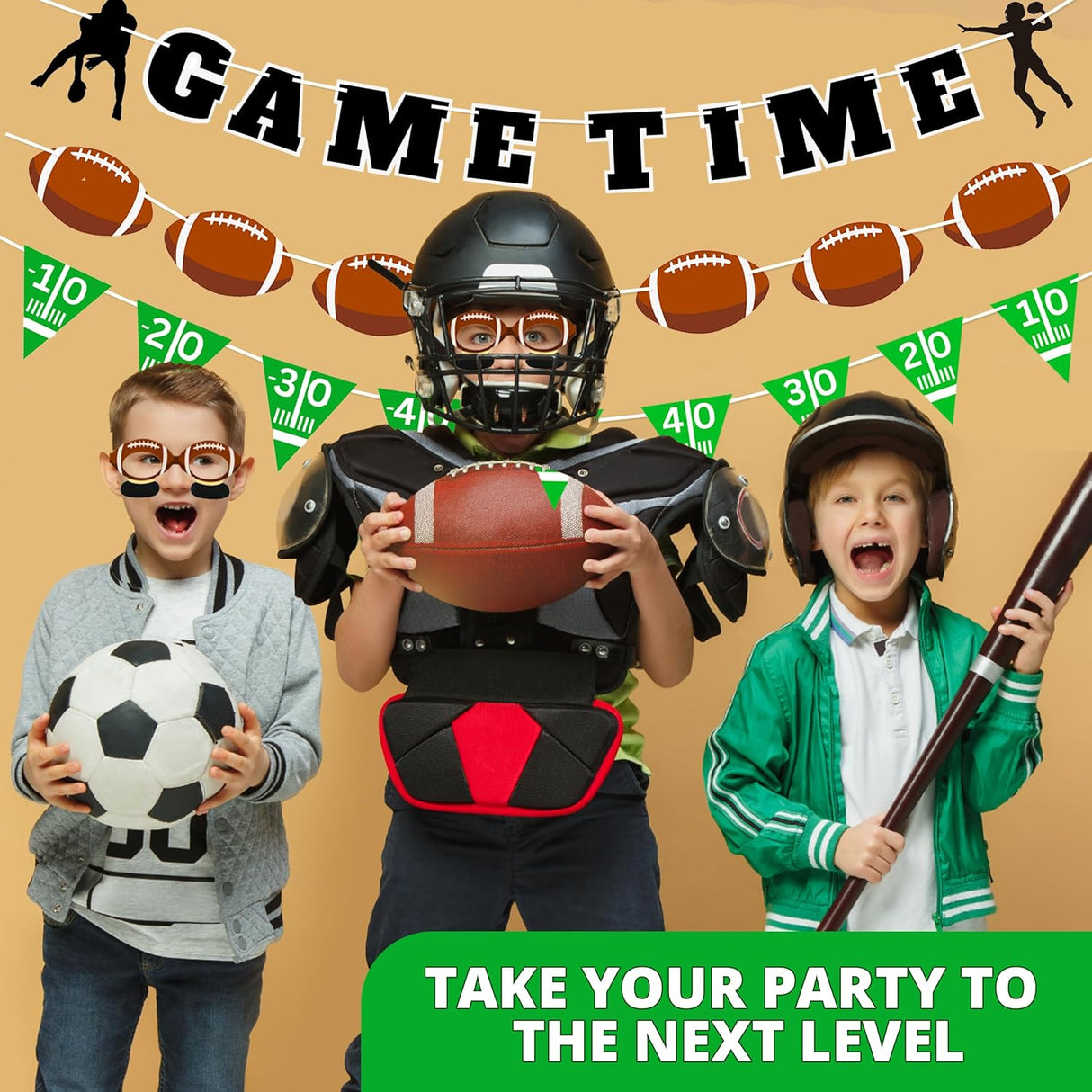 4E's Novelty 3-Pack Football Garland Banners – 9ft Party Pennants for Sports & Birthday Parties