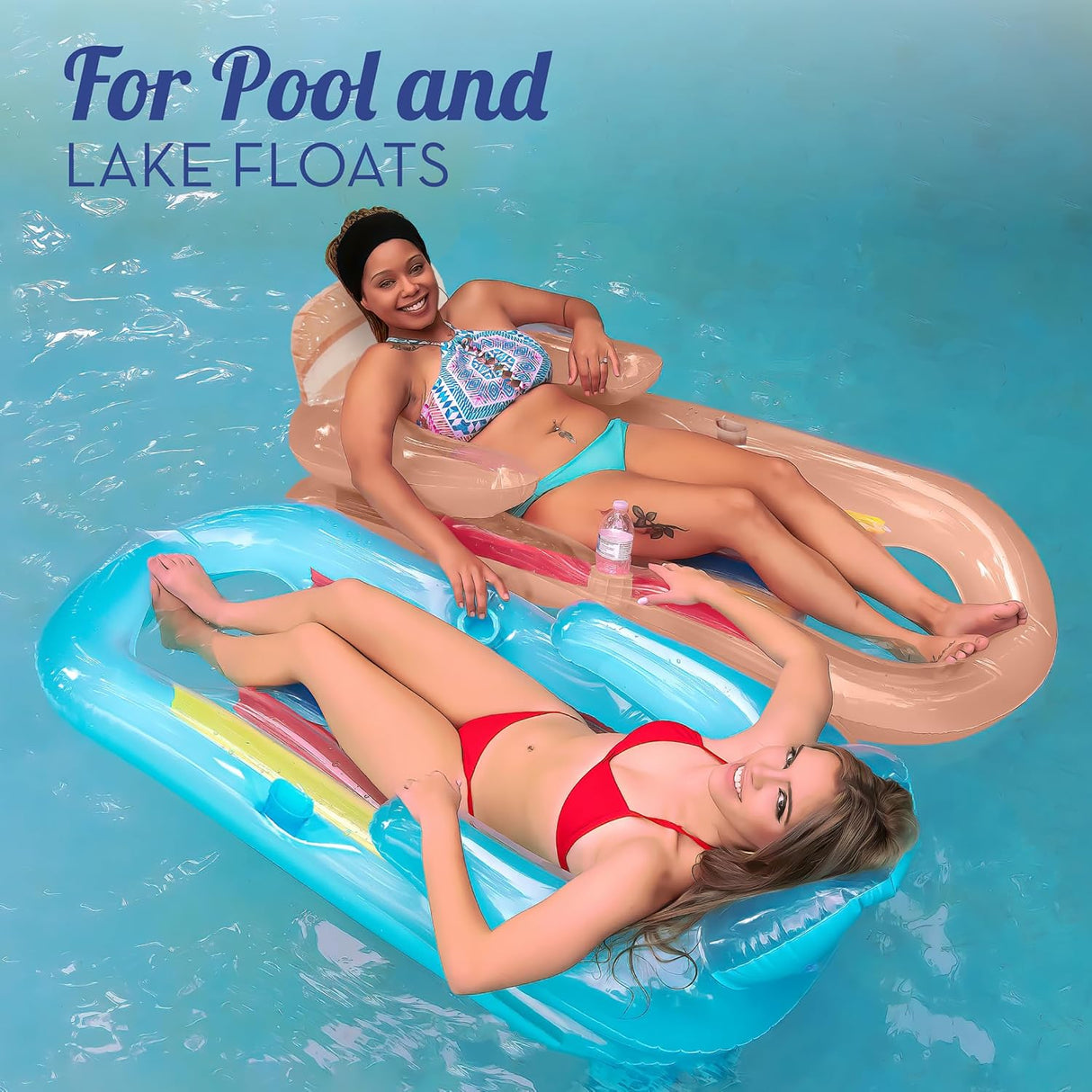 4E's Novelty 2 Pack Pool Lounger with Cup Holder - Inflatable Floats for Adults for Summer Party Favors