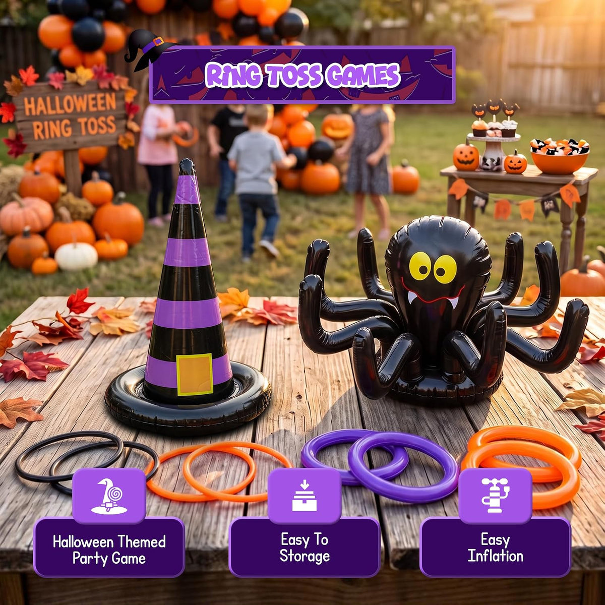 4E's Novelty Halloween Ring Toss Game Inflatable Spider