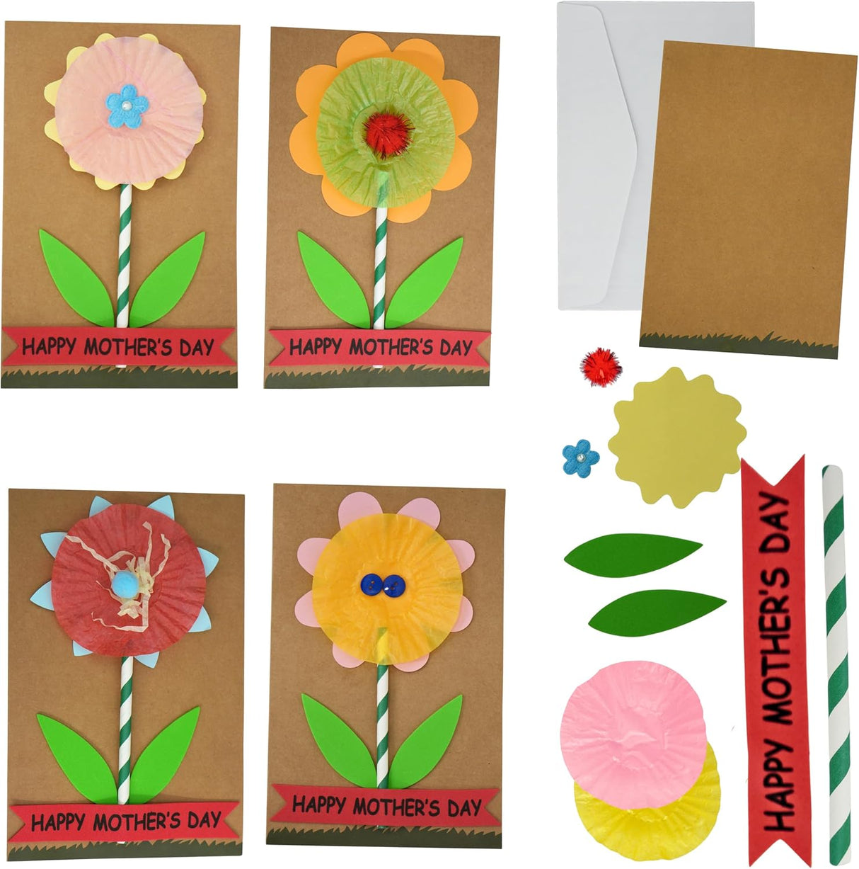 4E's Novelty Mother's Day Card Craft Kit for Kids – 12 Pack DIY