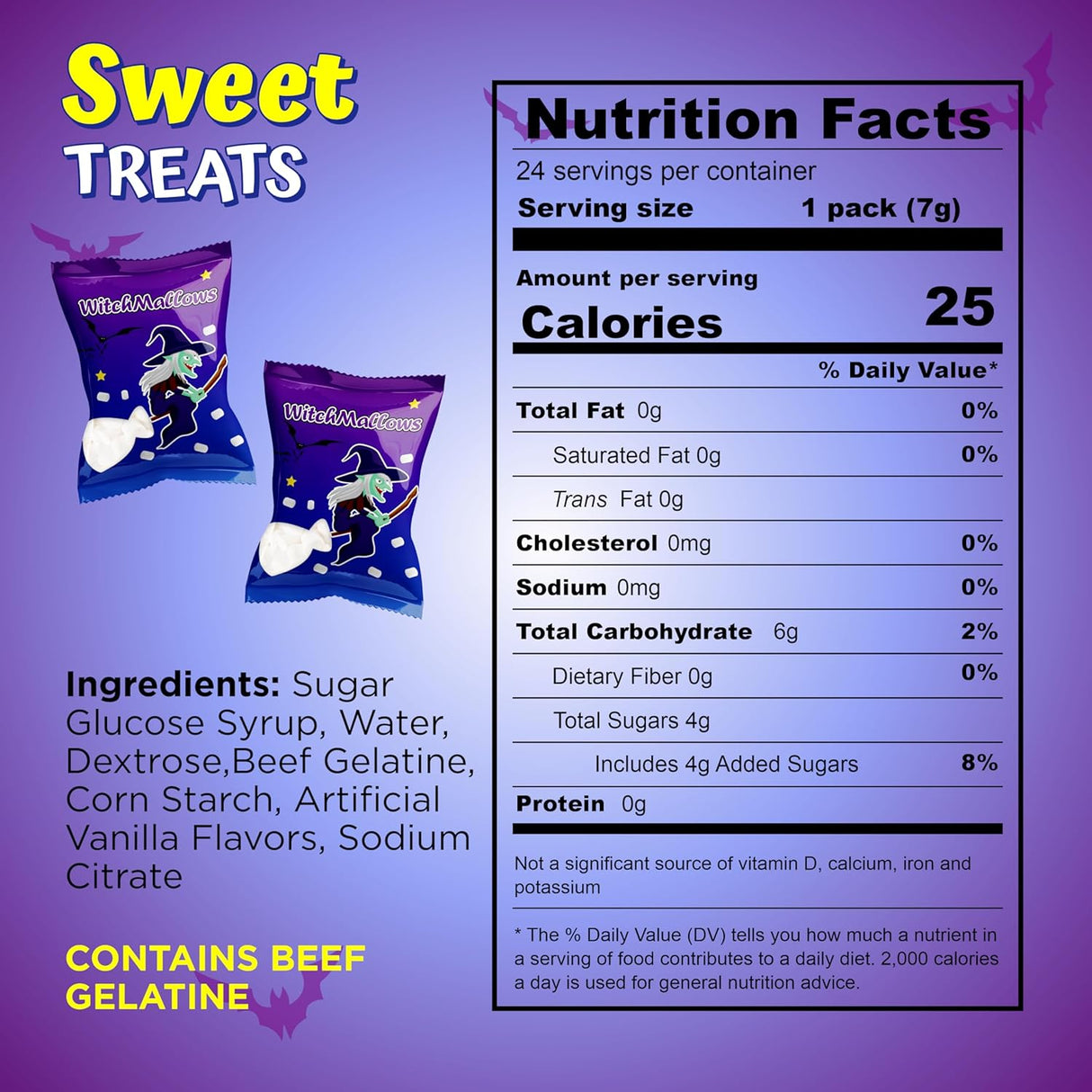 4E's Novelty 24 Pack Witchmallows Mini Marshmallows Vanilla - Blue & Purple Fun Halloweens Candy