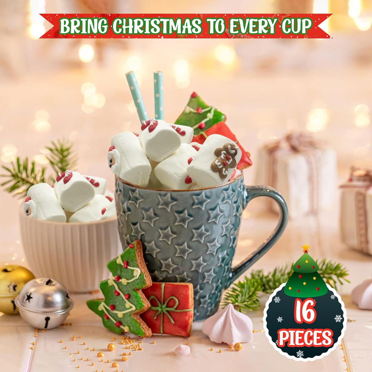 4E's Novelty 16 Pcs Christmas Marshmallows - Christmas Tree Shaped Marshmallows