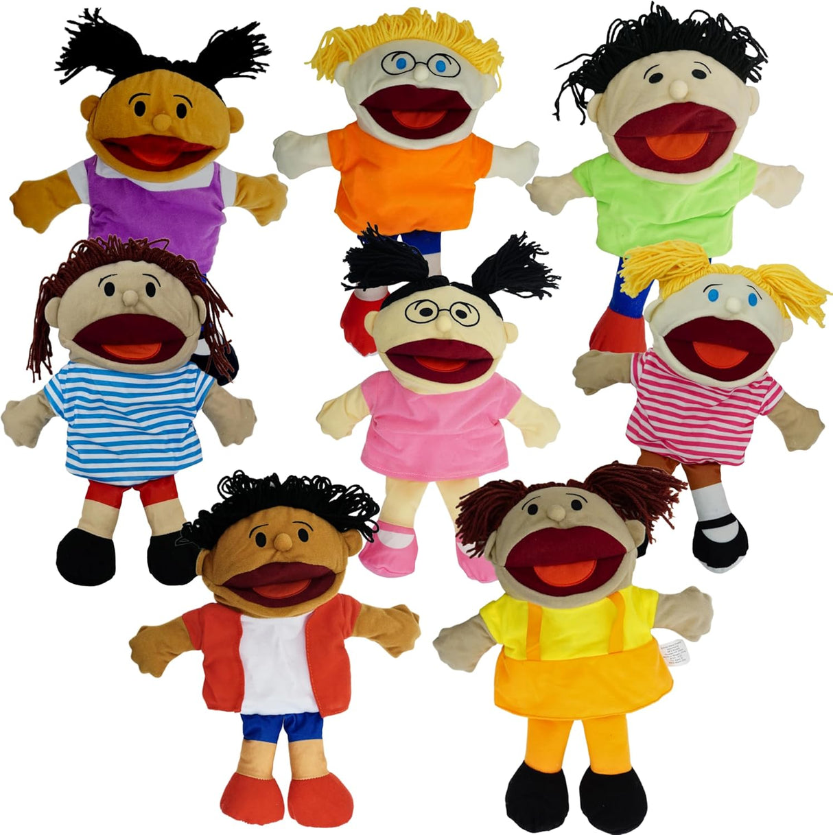 4E’s Hand Puppets for Kids 8-Pack – Movable Mouth, Plush Puppet Show Fun