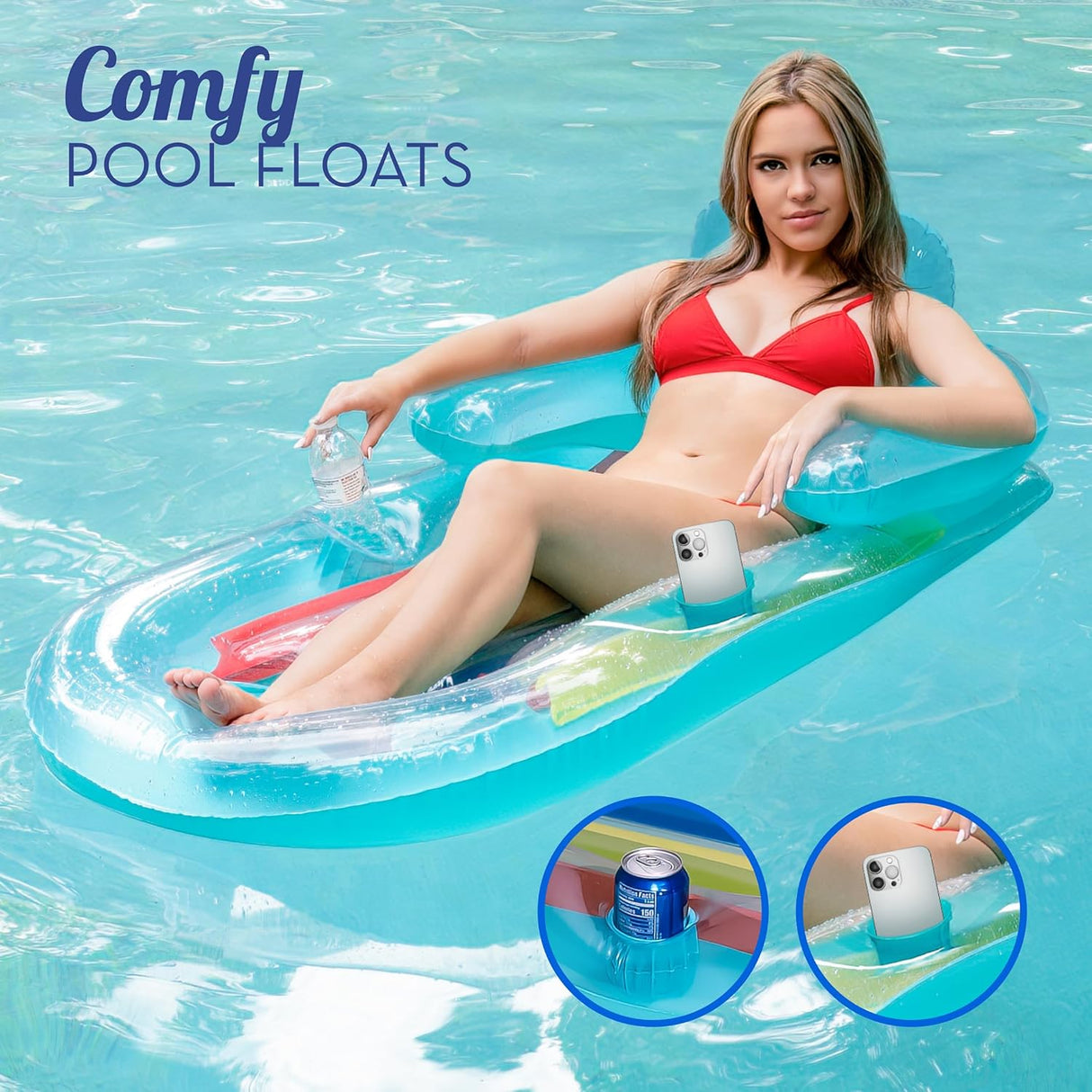 4E's Novelty 2 Pack Pool Lounger with Cup Holder - Inflatable Floats for Adults for Summer Party Favors