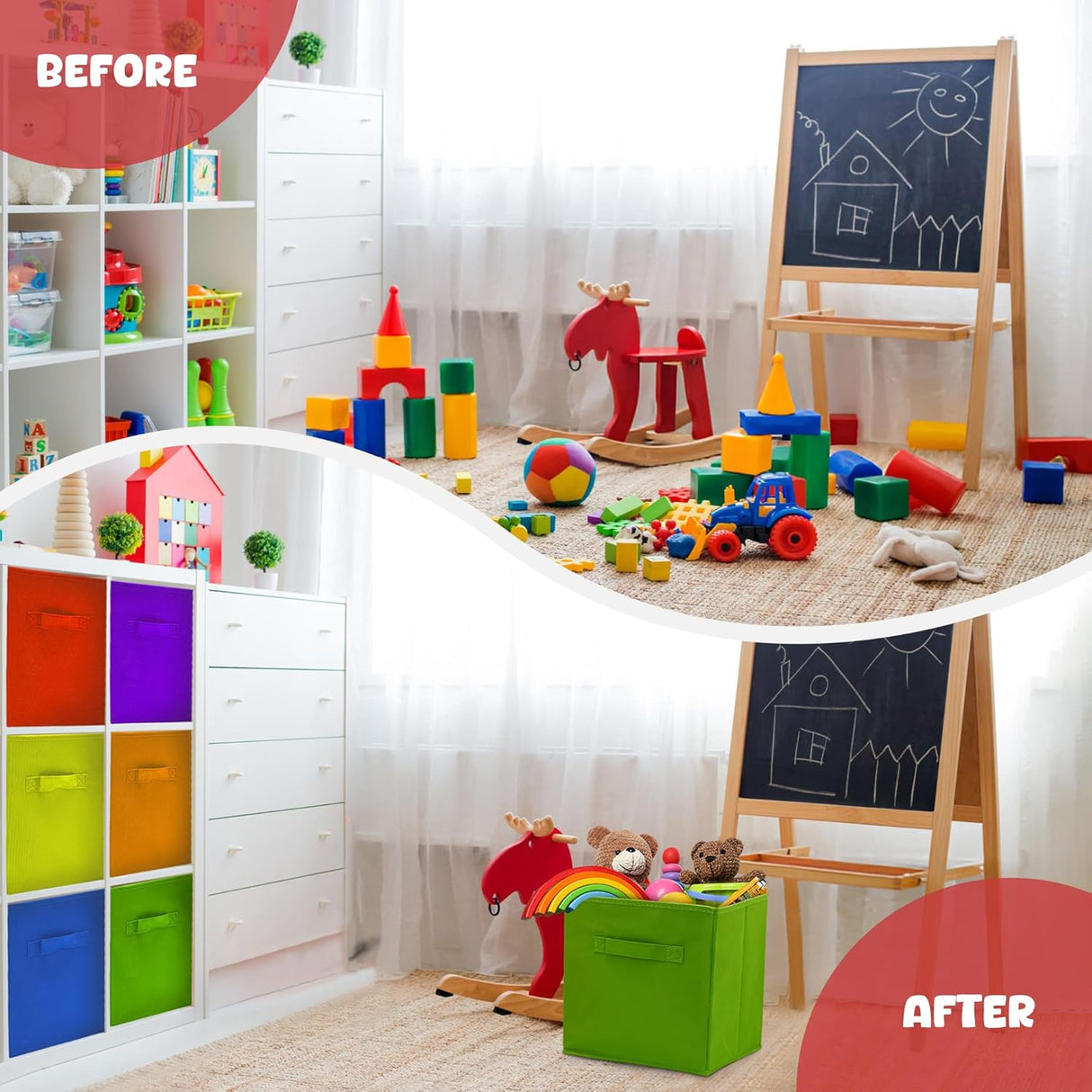 4E's Novelty 6 Packs 11 Inch Rainbow Color Storage Foldable Cube Bins, Colorful Storage Baskets