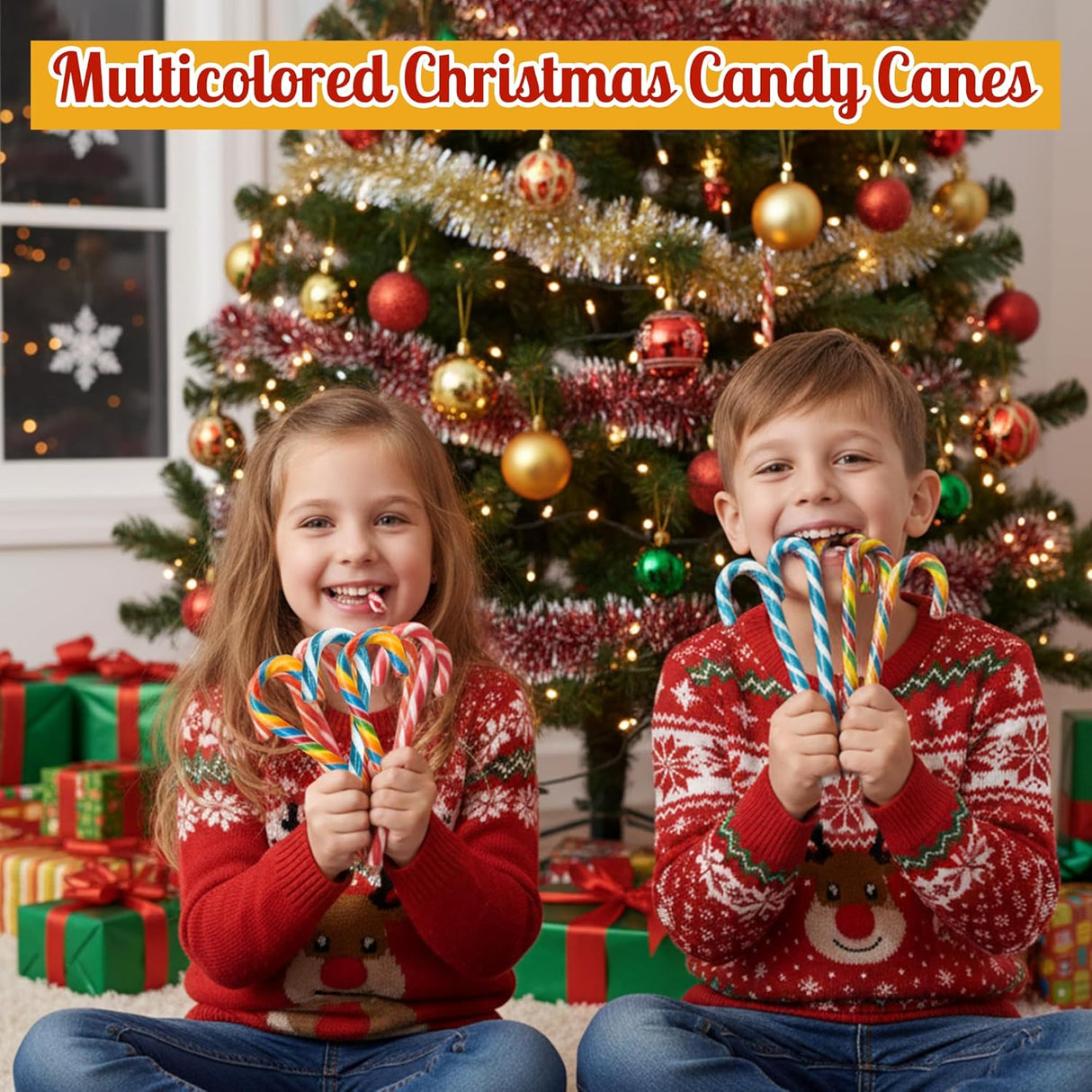 4E's Novelty Christmas Candy Canes, 100 Count Multi Colored Xmas Candies Canes