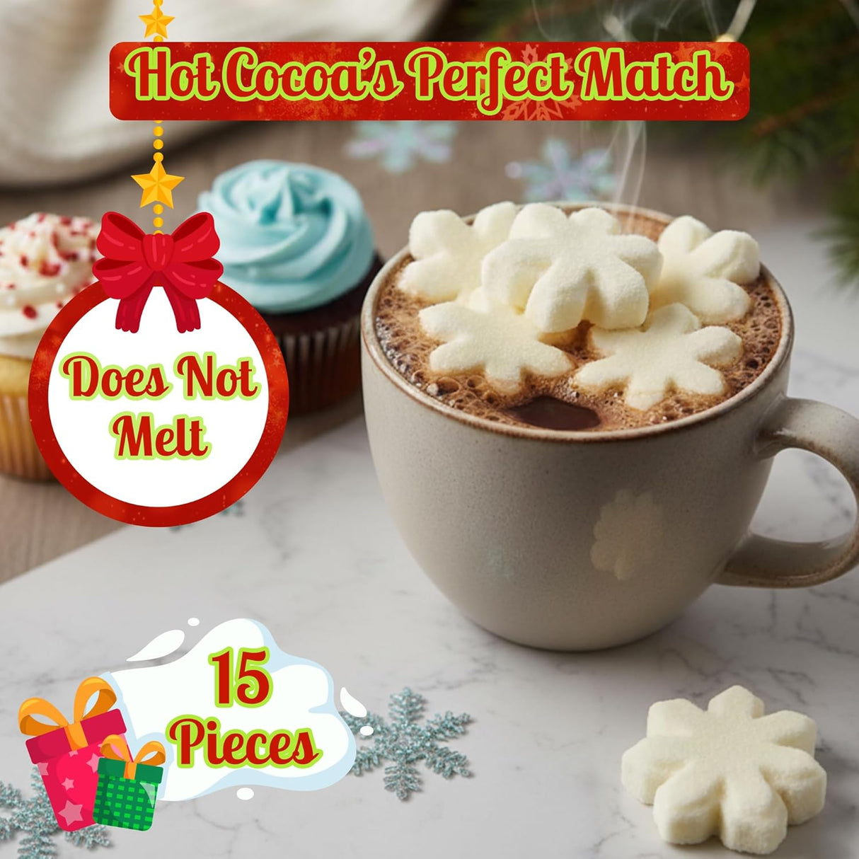 4E’s Novelty 15 Count Snowflake Marshmallows Hot Cocoa Toppers
