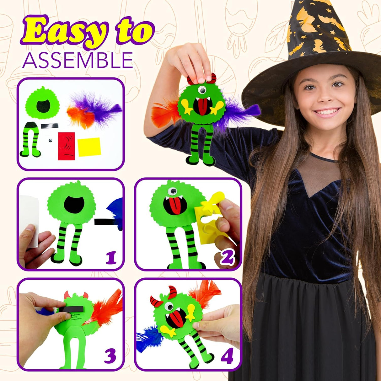 4E's Novelty Halloween Silly Monster Foam Magnet Crafts for Kids (4 Pack)