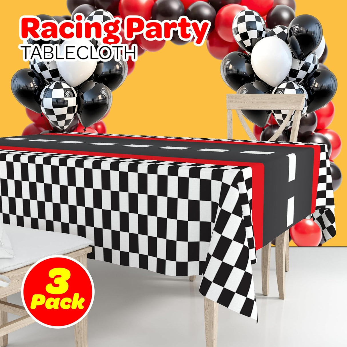 4E's Novelty Checkered Racing Theme Tablecloth