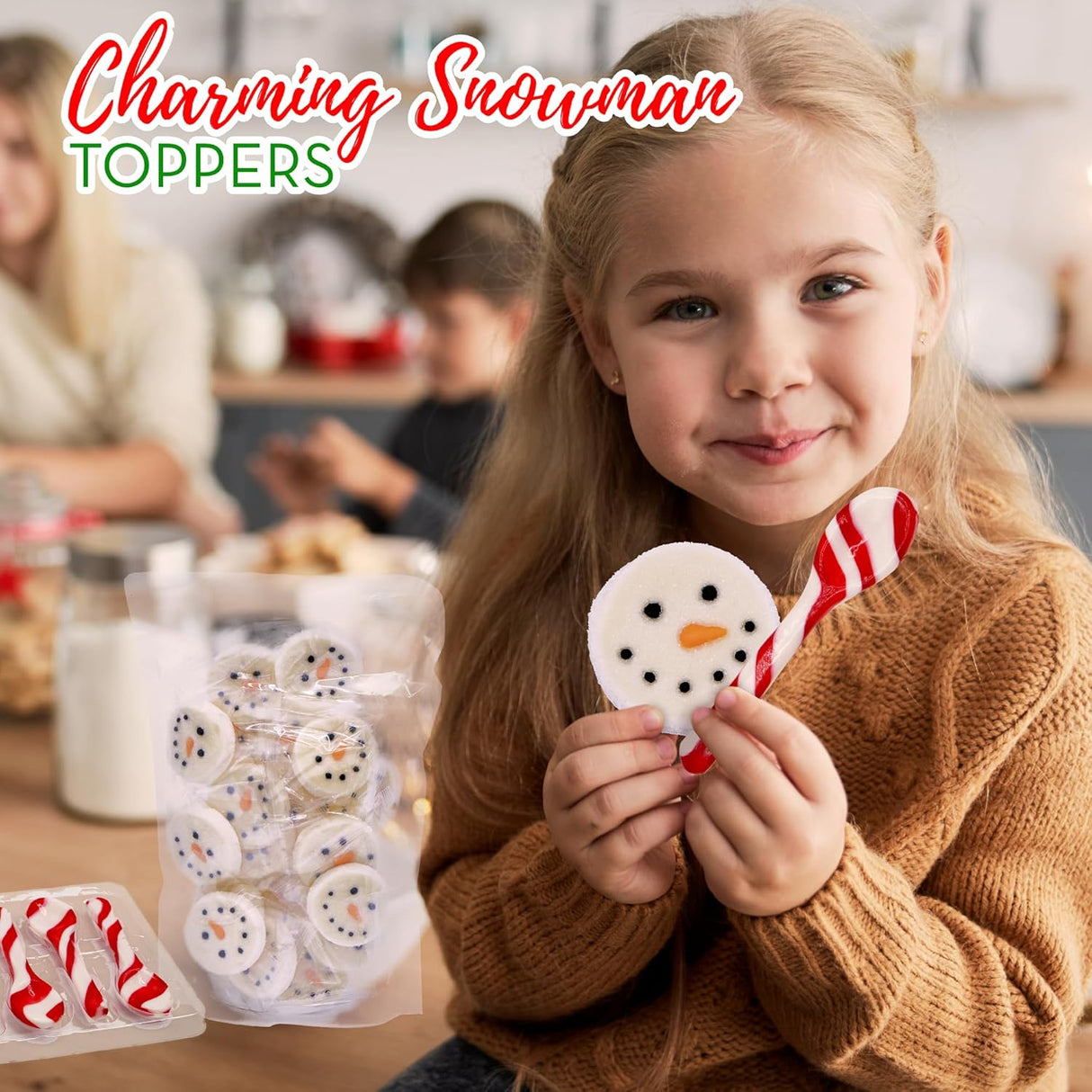 4E's Novelty Snowman Marshmallows & Peppermint Spoons 48 Pcs (24 Each)