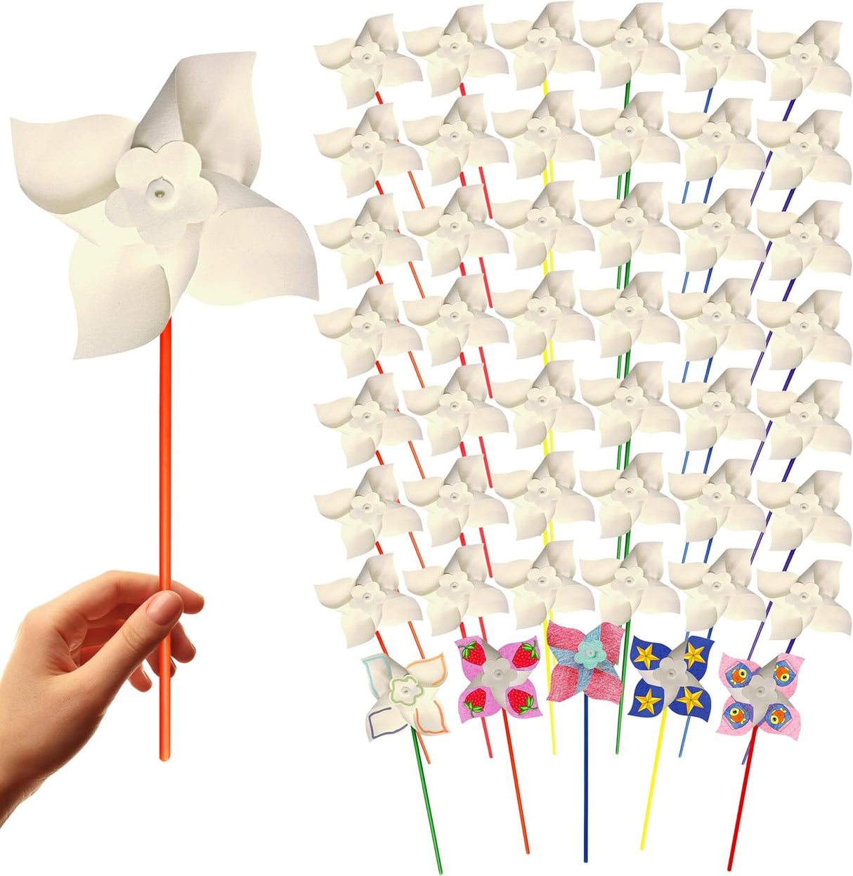 4E's Novelty 100 Pack DIY Pinwheels Craft for Kids