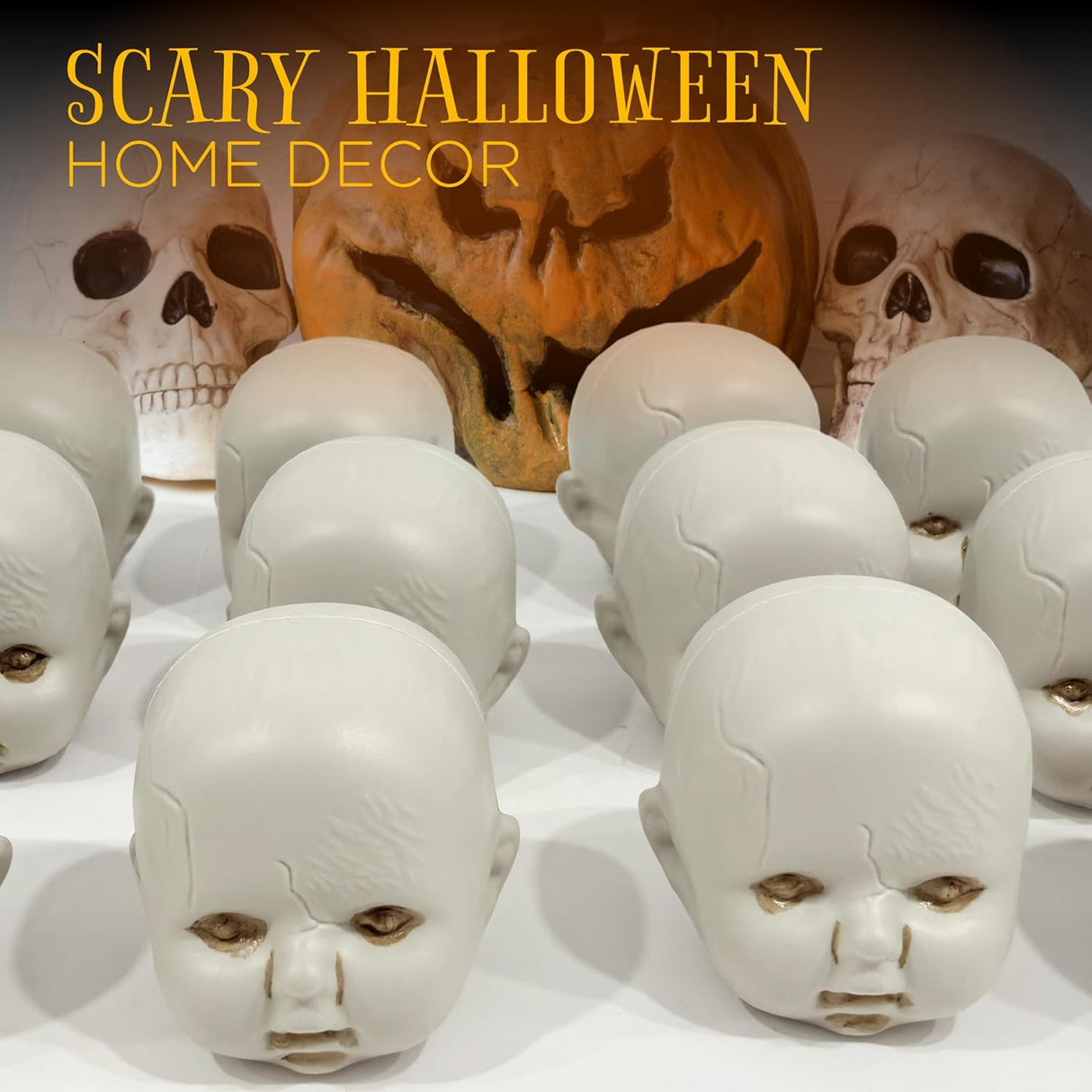4E's Novelty Doll Heads Halloween Decorations, 12 Pcs Baby Doll Heads in Mesh Bag, 3.5" Baby Doll Heads for Halloween Perfect Decor