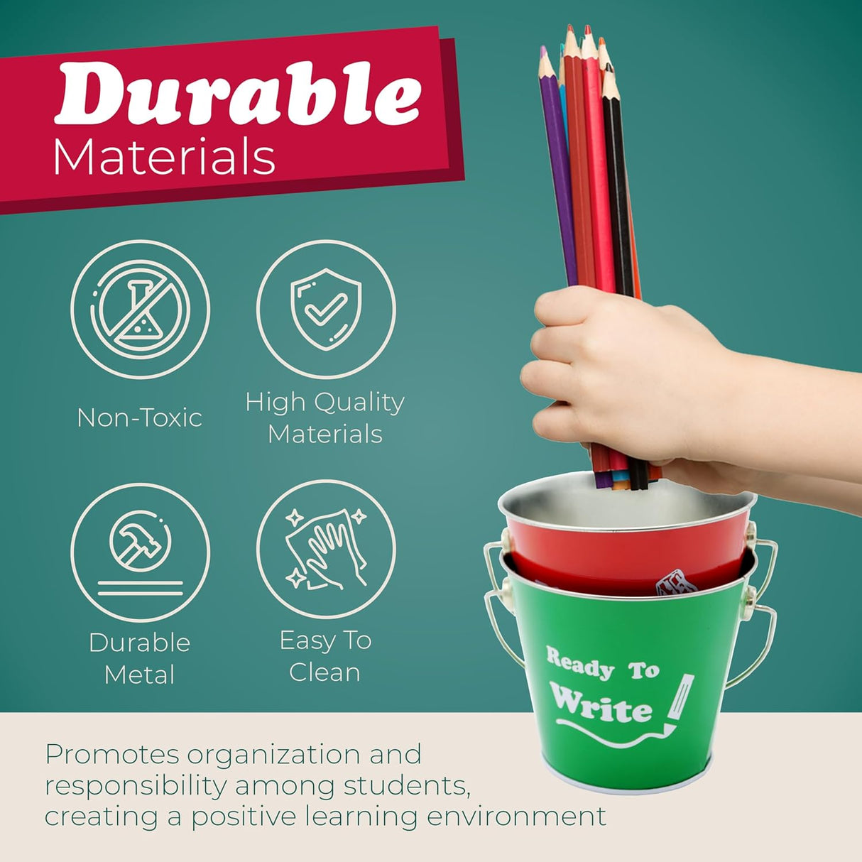 4E's Sharp & Dull Pencil Buckets Set – Metal Classroom Organizer