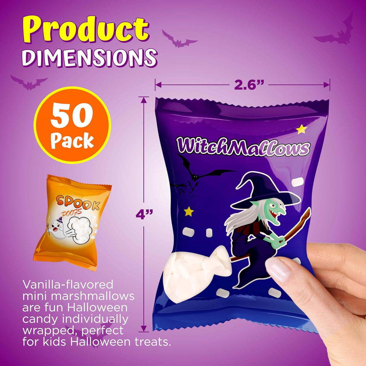 4E's Novelty Halloween 50 Mini Marshmallows Per Pack Per Pack 2 Styles, Vanilla Halloween Candy for Treat or Trick