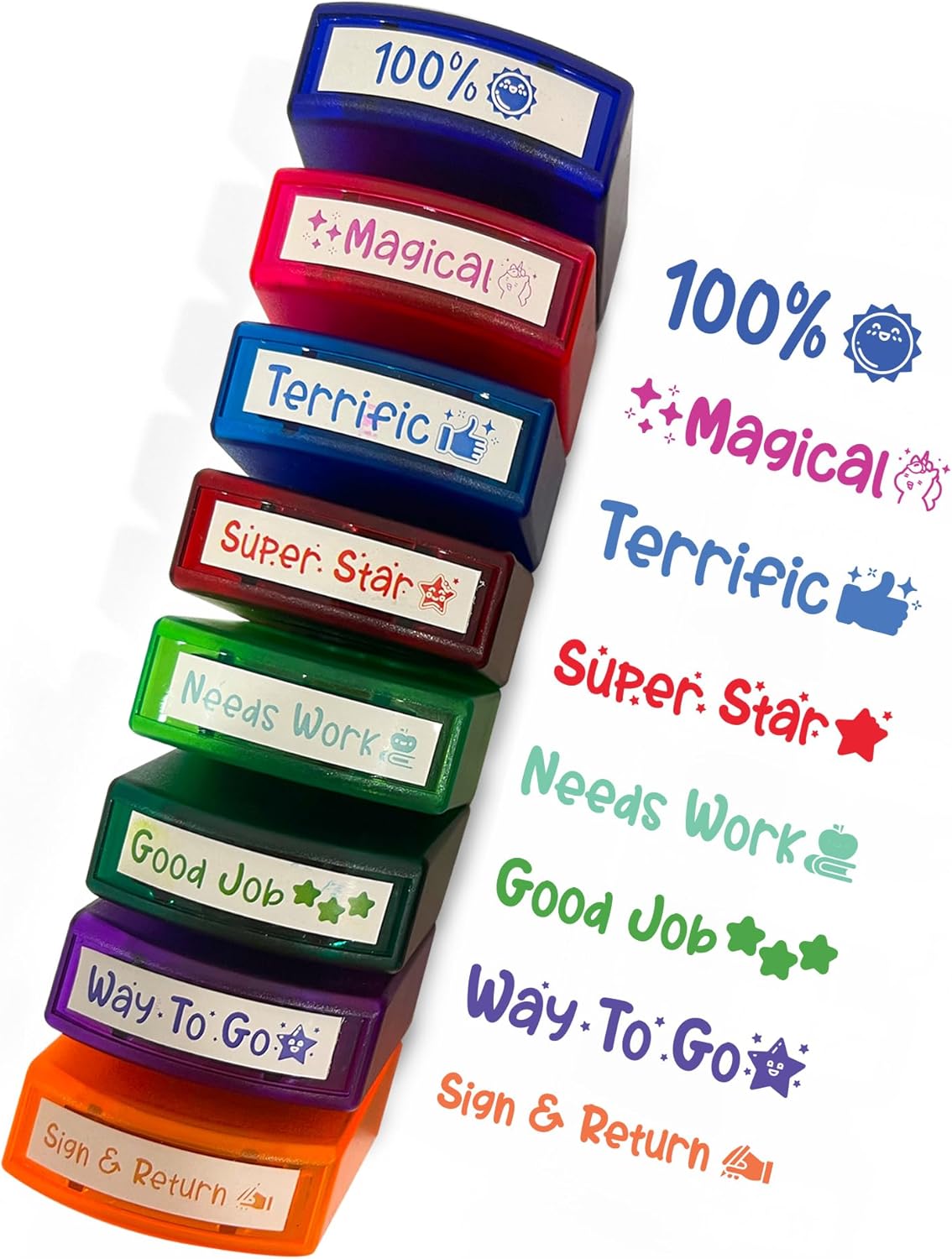 4E's Novelty Teacher Stamps for Classroom Grading, 8 Pcs Teacher Stamp