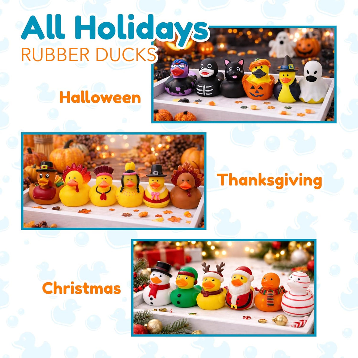 All Holidays Rubber Ducks Pack of 42 - Includes Thanksgiving, Christmas, Valentines & More, Bath Toys for Kids, Advent Gift, Seasonal Ducks