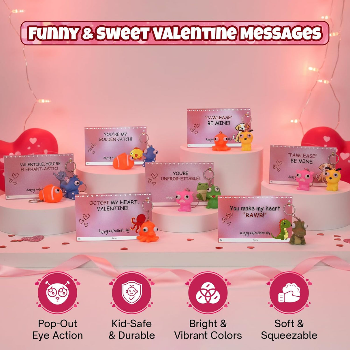 4E's Novelty 24 Pack Valentines Cards with Popping Eye Animals