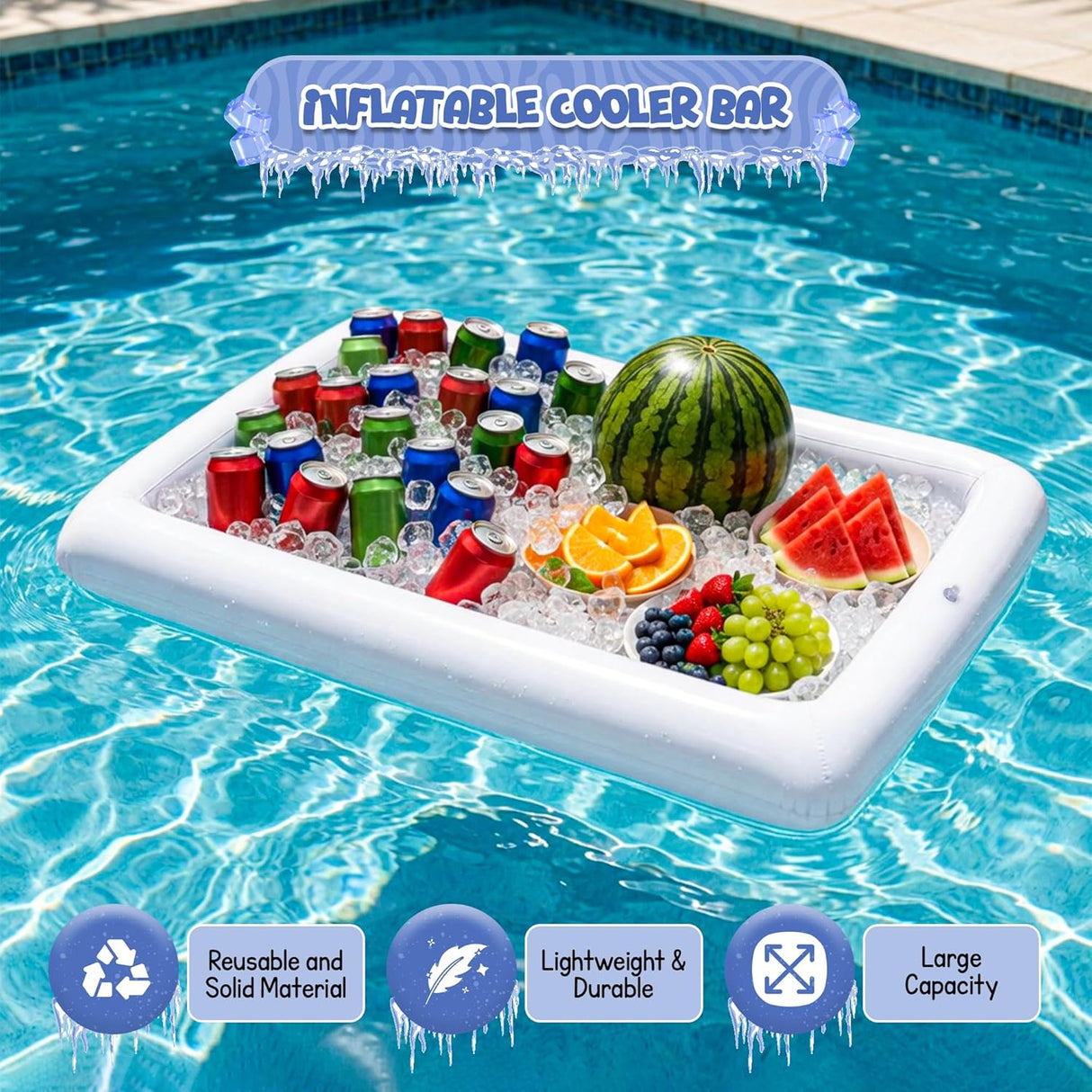 4E's Novelty Inflatable Ice Serving Buffet Bar Pack of 2, White PVC Floating Cooler Tray