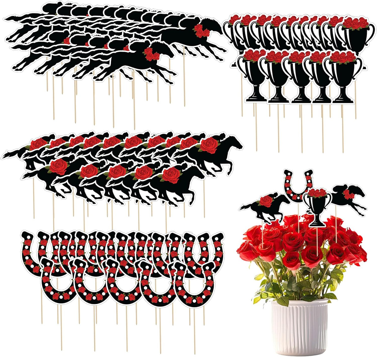 4E's Novelty Horse Racing Derby Toppers Picks 60 Pack – Kentucky Derby Party Toothpicks for Cupcakes, Appetizers & Western Decorations