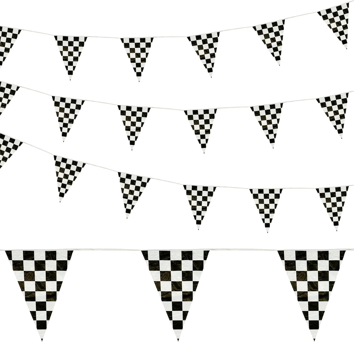 4E’s Novelty 100 Ft Checkered Flag Banner Racing Party Decorations with 48 Large Pennants for Birthdays