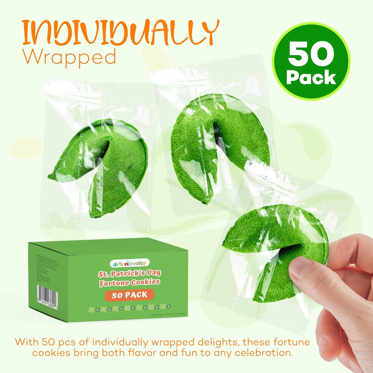 4E's Novelty St. Patrick’s Day Fortune Cookies – 50 Individually Wrapped Party Favors & Treats