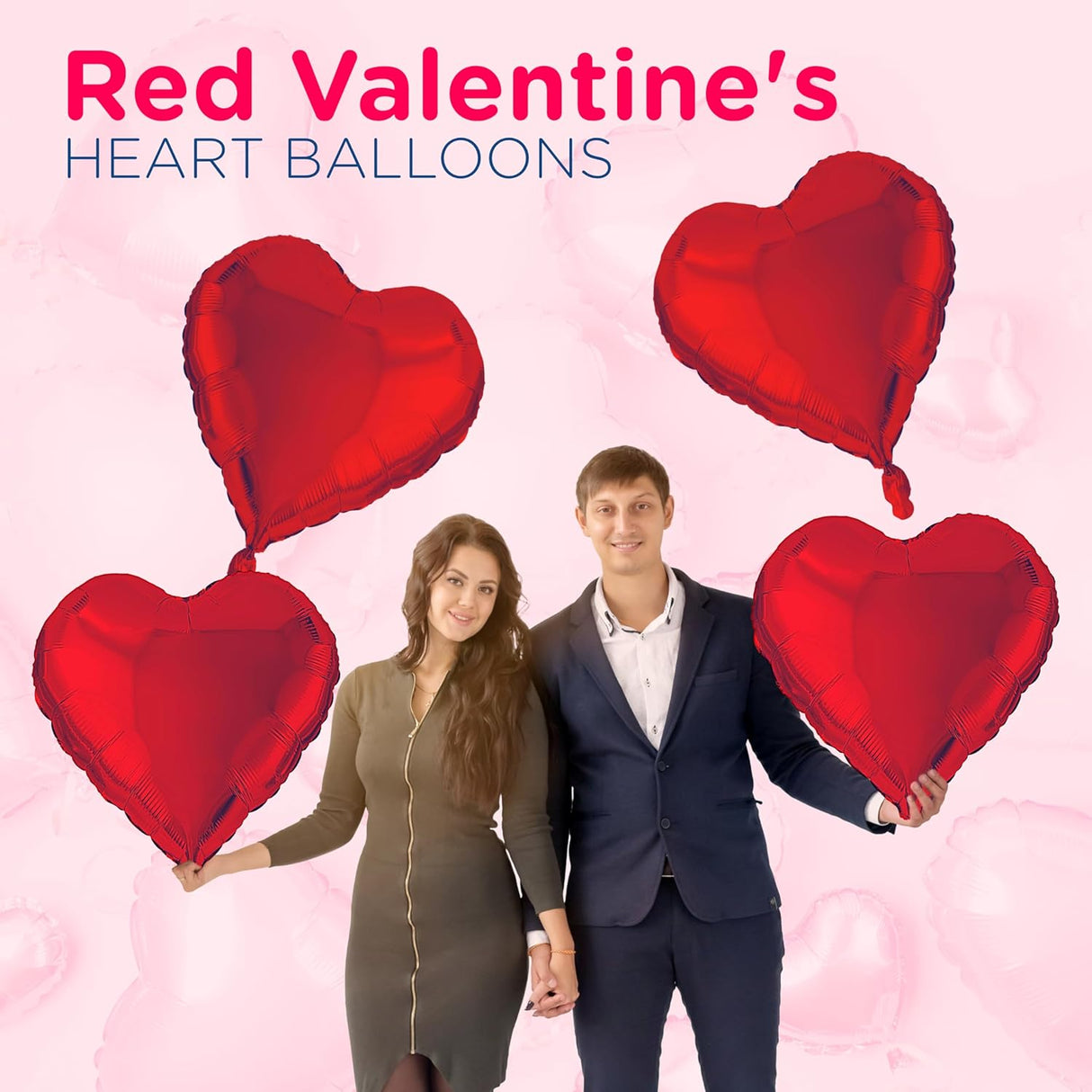 4E's Novelty 4-Pcs 32” Large Heart Shaped Balloons – Red Foil Balloons for Valentine's & Weddings