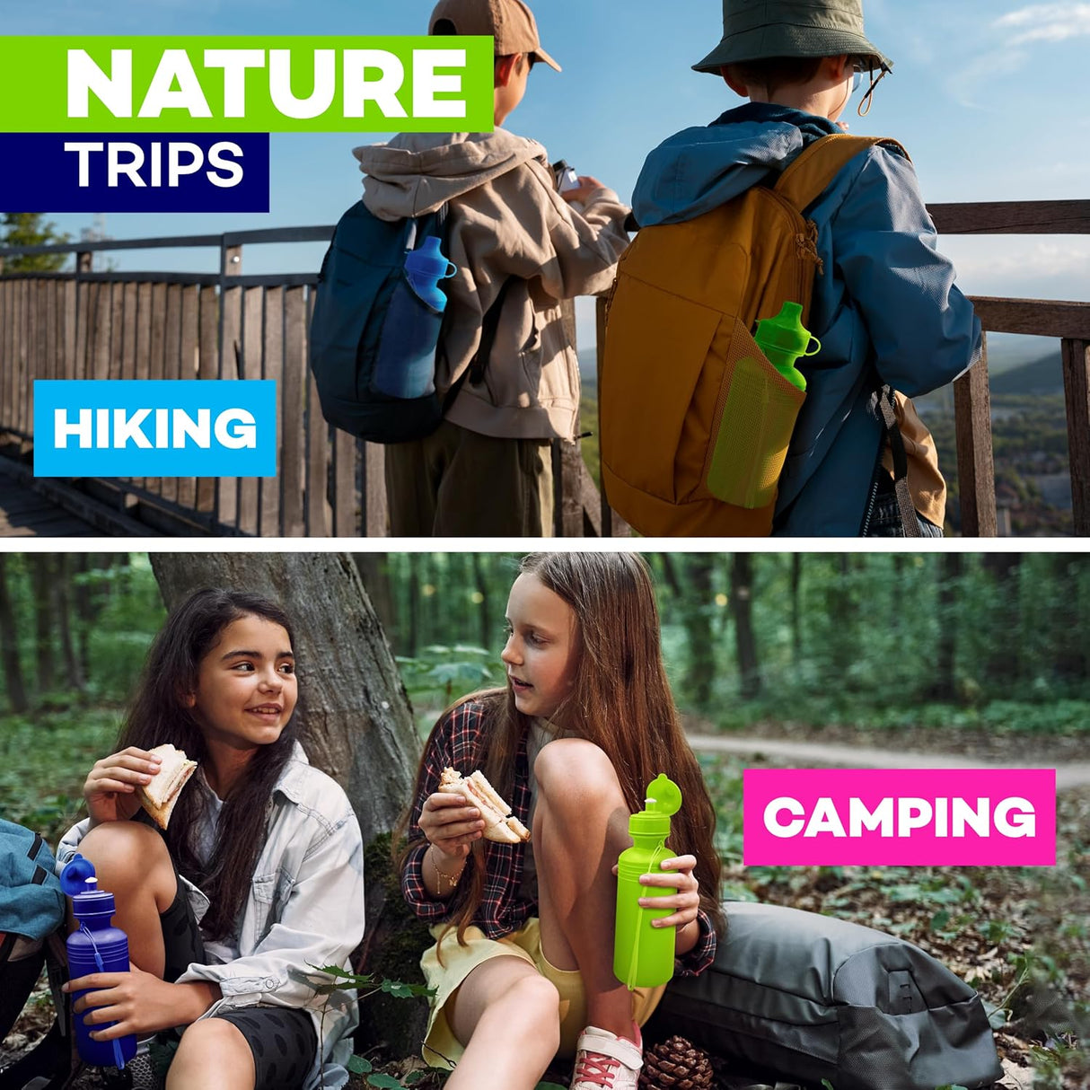 4E's Novelty Bulk Water Sports Bottles for Kids 18 oz - 12 Pack Squeeze Reusable Plastic, Neon Colors, BPA Free, Kids Water Bottles Party Favor Gift Giveaways, End of Year Student Gifts from Teacher