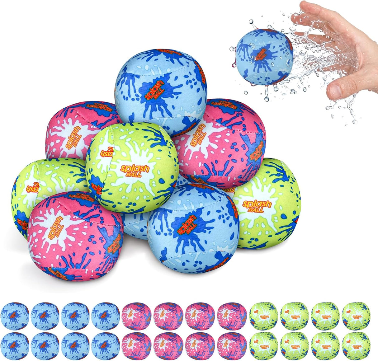 4E’s Novelty 24 Pack Water Bomb Splash Balls – 3 Inch Mini Water Absorbent Balls for Pool & Beach Party Favors