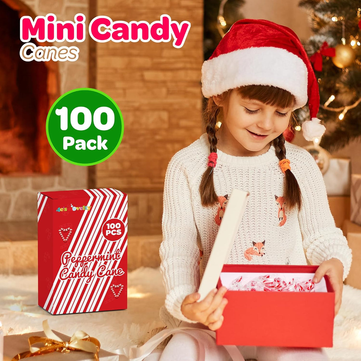 4E's Novelty 100 Pack Christmas Mini Individually Wrapped Candy Canes