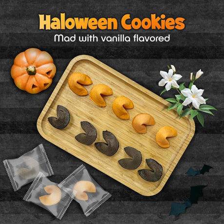 4E's Novelty Halloween Fortune Cookies Bulk - 50 Individually Wrapped Vanilla Cookie