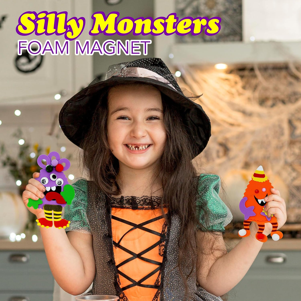 4E's Novelty Halloween Silly Monster Foam Magnet Crafts for Kids (4 Pack)
