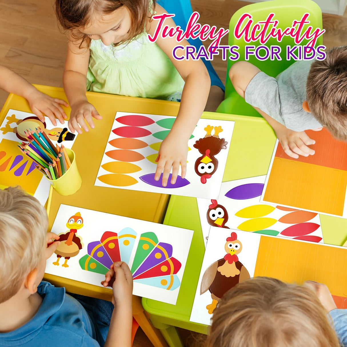 PRANK PANTRY Turkey Craft Kit, 4 Pcs Thanksgiving Crafts Kits for Kids, Thankful Turkey Activity