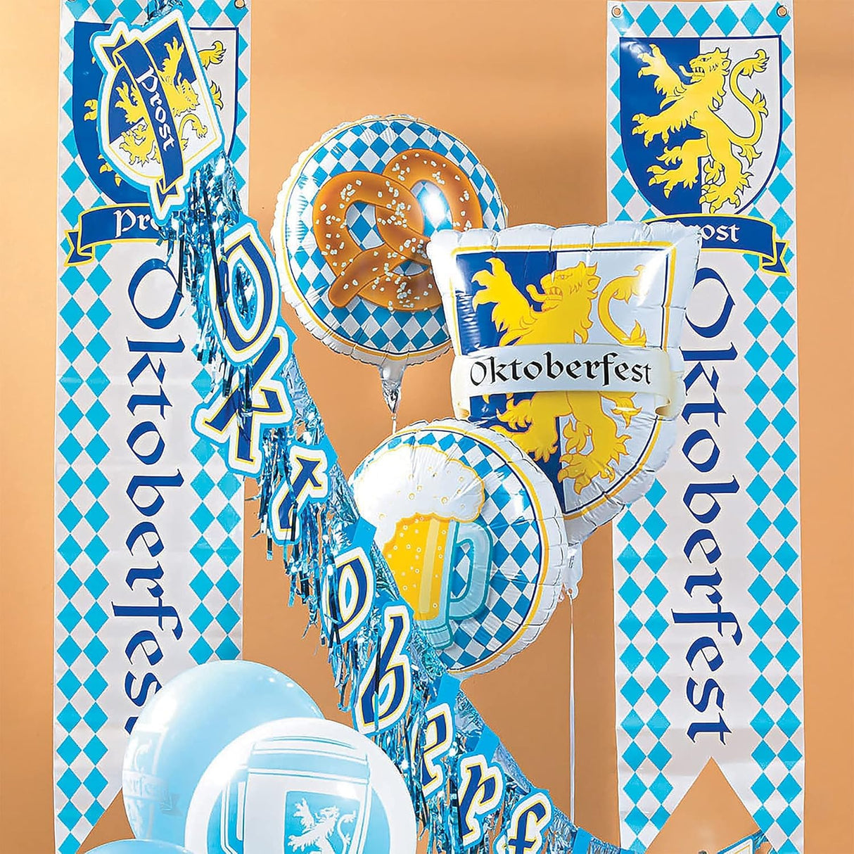 8 Pcs Oktoberfest Party Supplies - 6 Hanging Paper Lanterns & 2 Oktoberfest Banners
