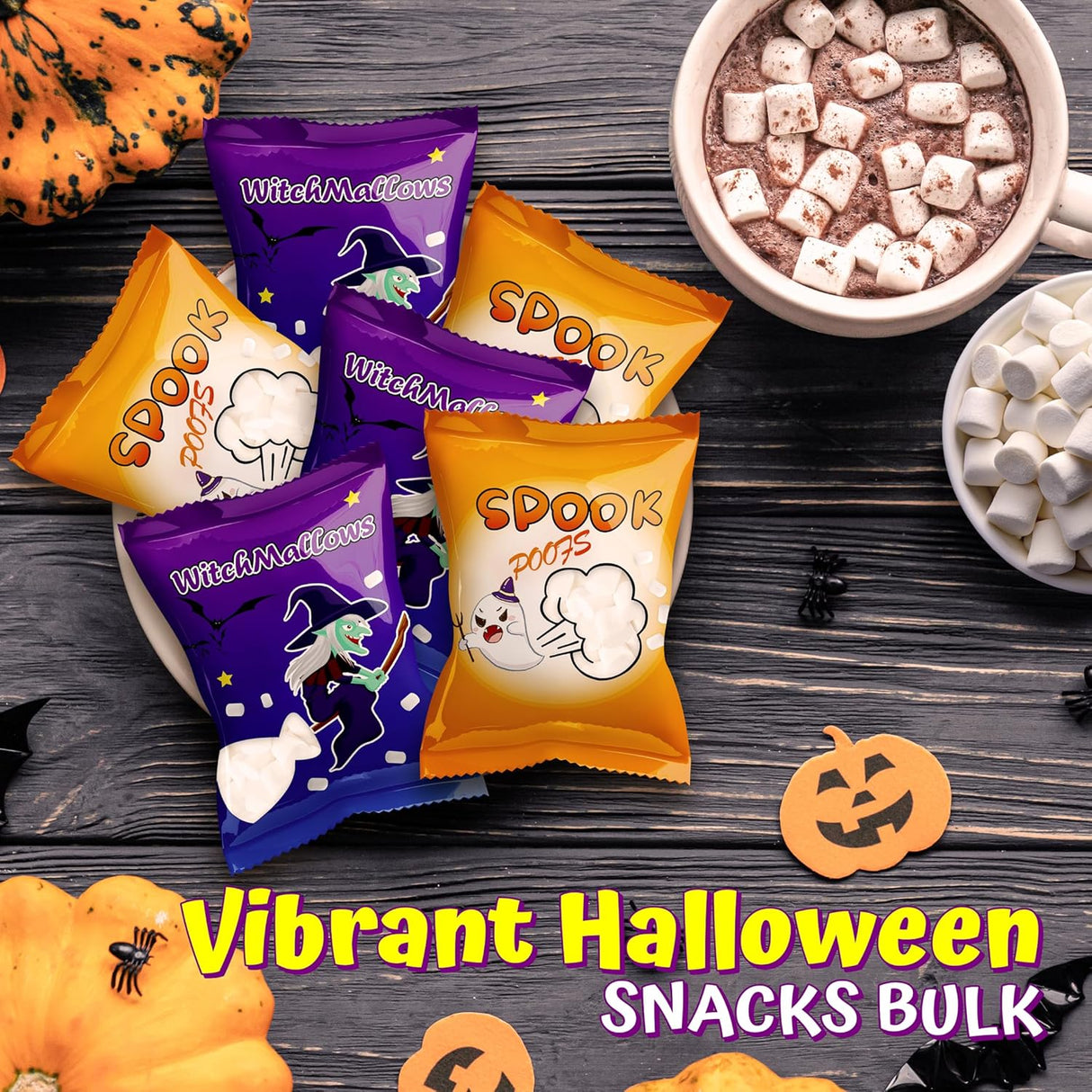 4E's Novelty Halloween 50 Mini Marshmallows Per Pack Per Pack 2 Styles, Vanilla Halloween Candy for Treat or Trick