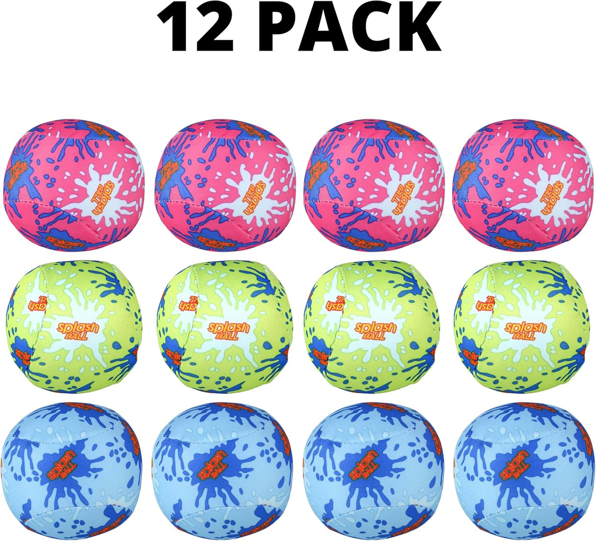 4E's Novelty 12 Pack Water Bomb Splash Balls – 2" Sponge Balls for Pool Party Kids