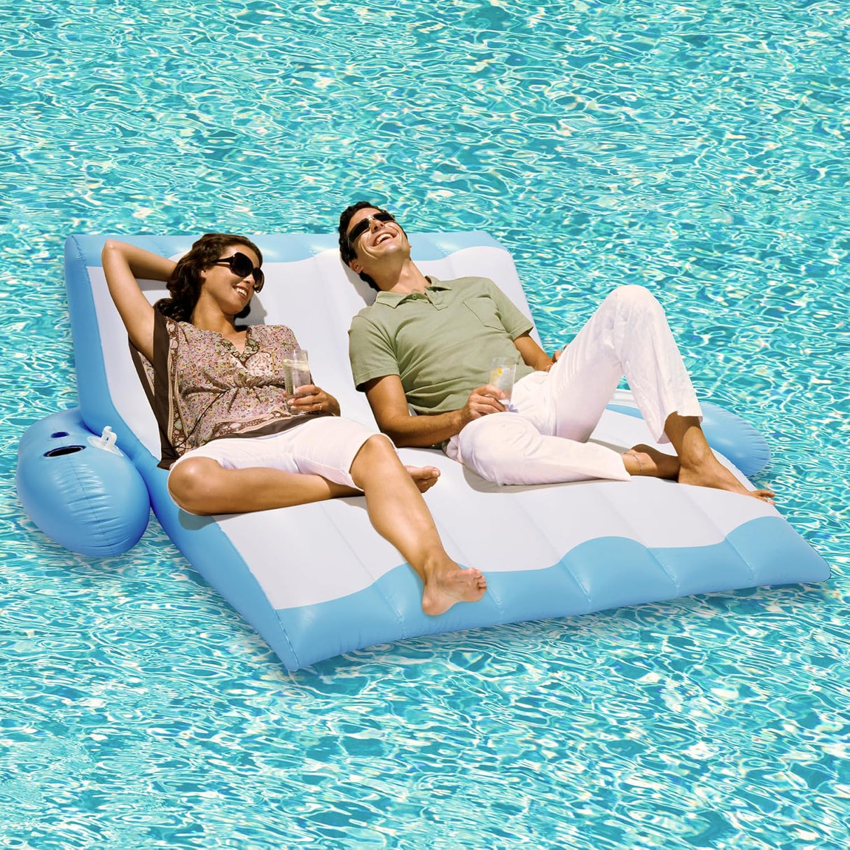 Two-Person Inflatable Pool Recliner, Great Lounge Floats for Adults and Kids