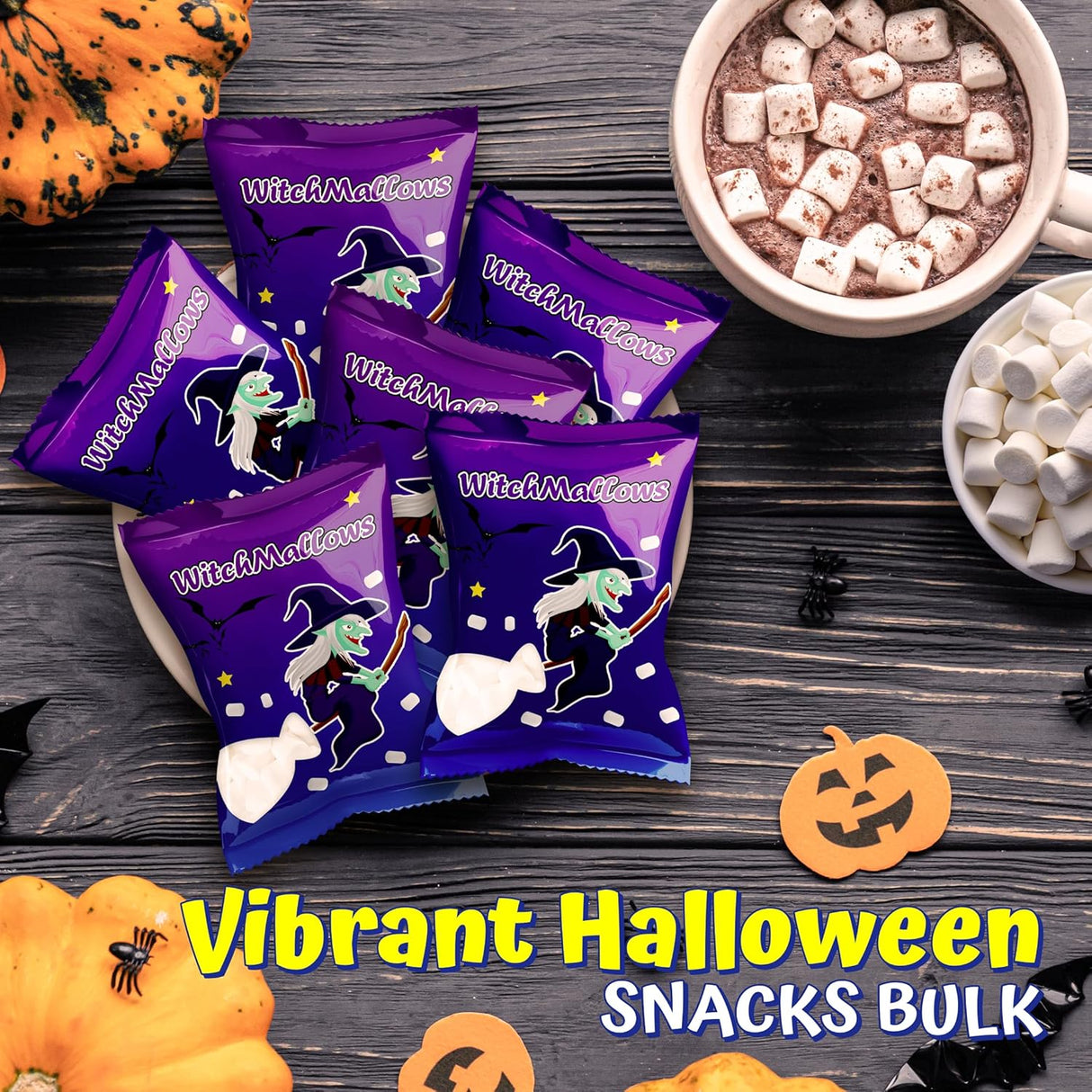 4E's Novelty 24 Pack Witchmallows Mini Marshmallows Vanilla - Blue & Purple Fun Halloweens Candy