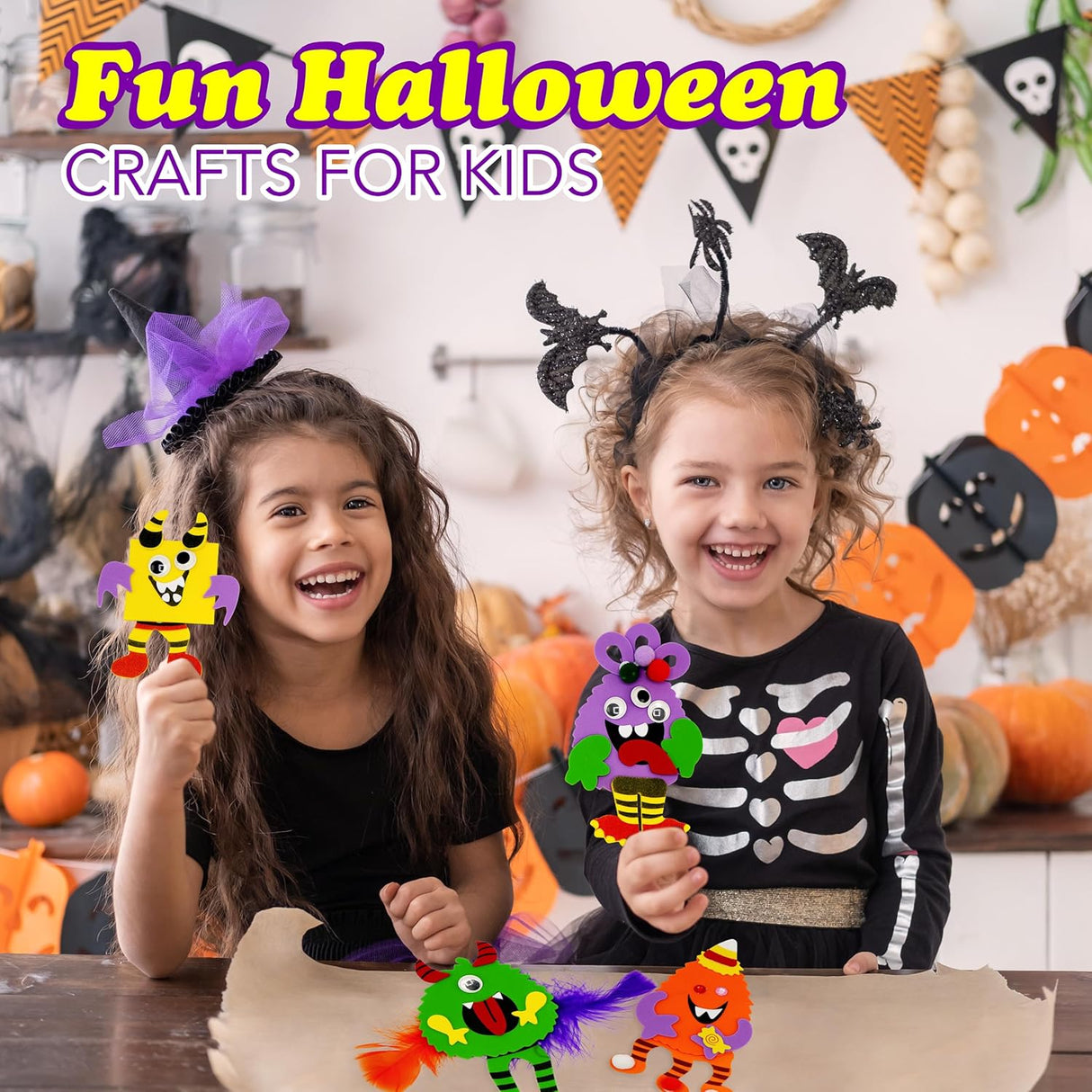 4E's Novelty Halloween Silly Monster Foam Magnet Crafts for Kids (4 Pack)