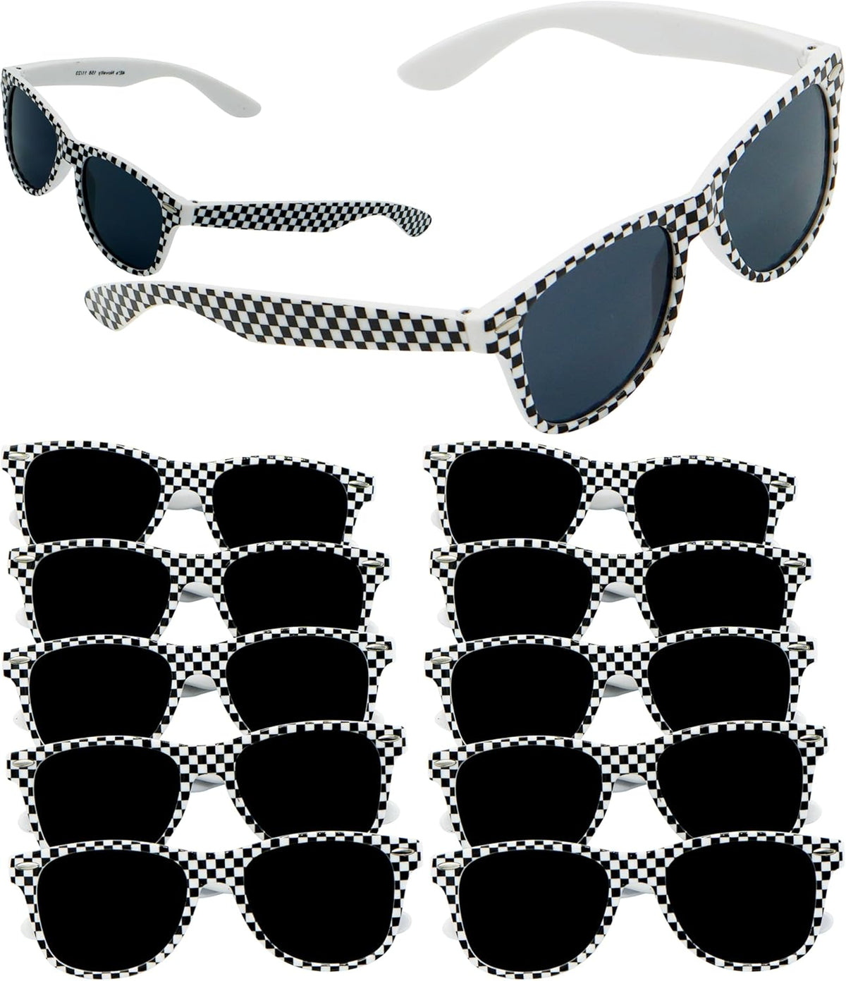 4E's Novelty 12 Pack Checkered Race Car Sunglasses - Party Favors for Kids & Adults