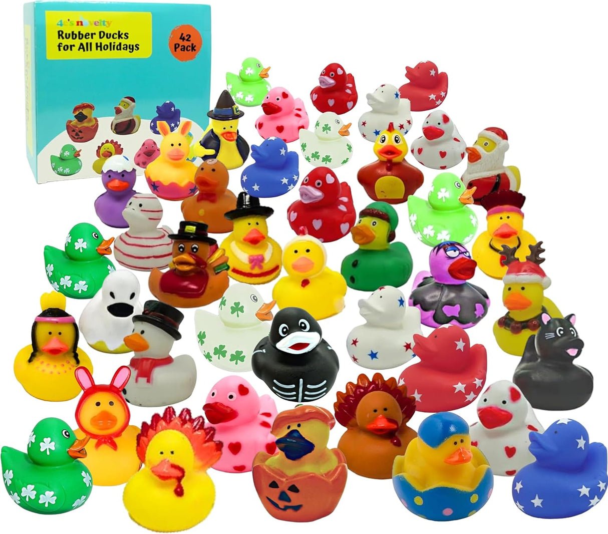 All Holidays Rubber Ducks Pack of 42 - Includes Thanksgiving, Christmas, Valentines & More, Bath Toys for Kids, Advent Gift, Seasonal Ducks