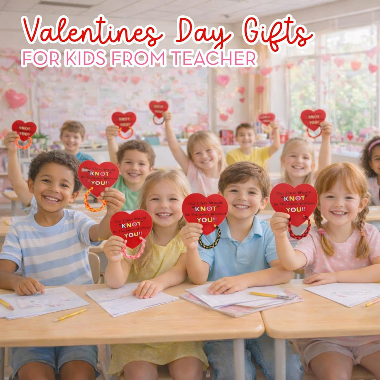 4E's Novelty 48-Pack Friendship Bracelets with Valentine Cards – Classroom Party Favors for Kids