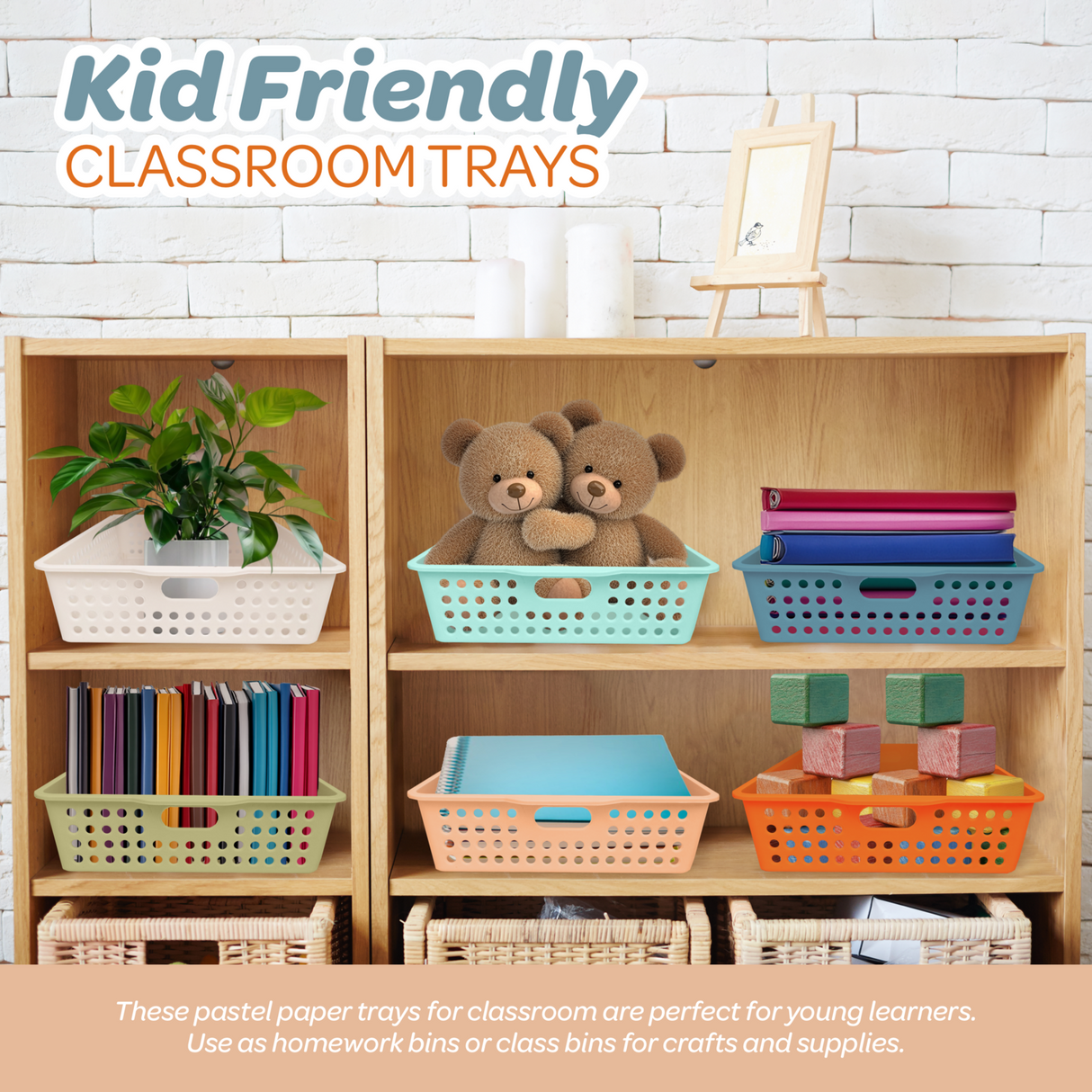4E's Novelty 6 Pack Classroom Paper Baskets, Organizing Desk Boho Tray