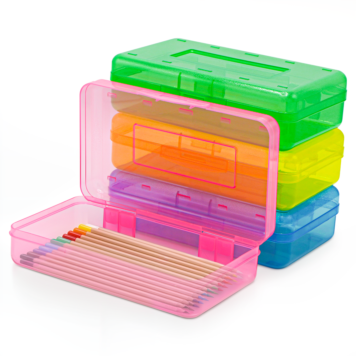 4E's Novelty 4 Pack Large Pencil Case Boxes, Pencil Boxes Classroom