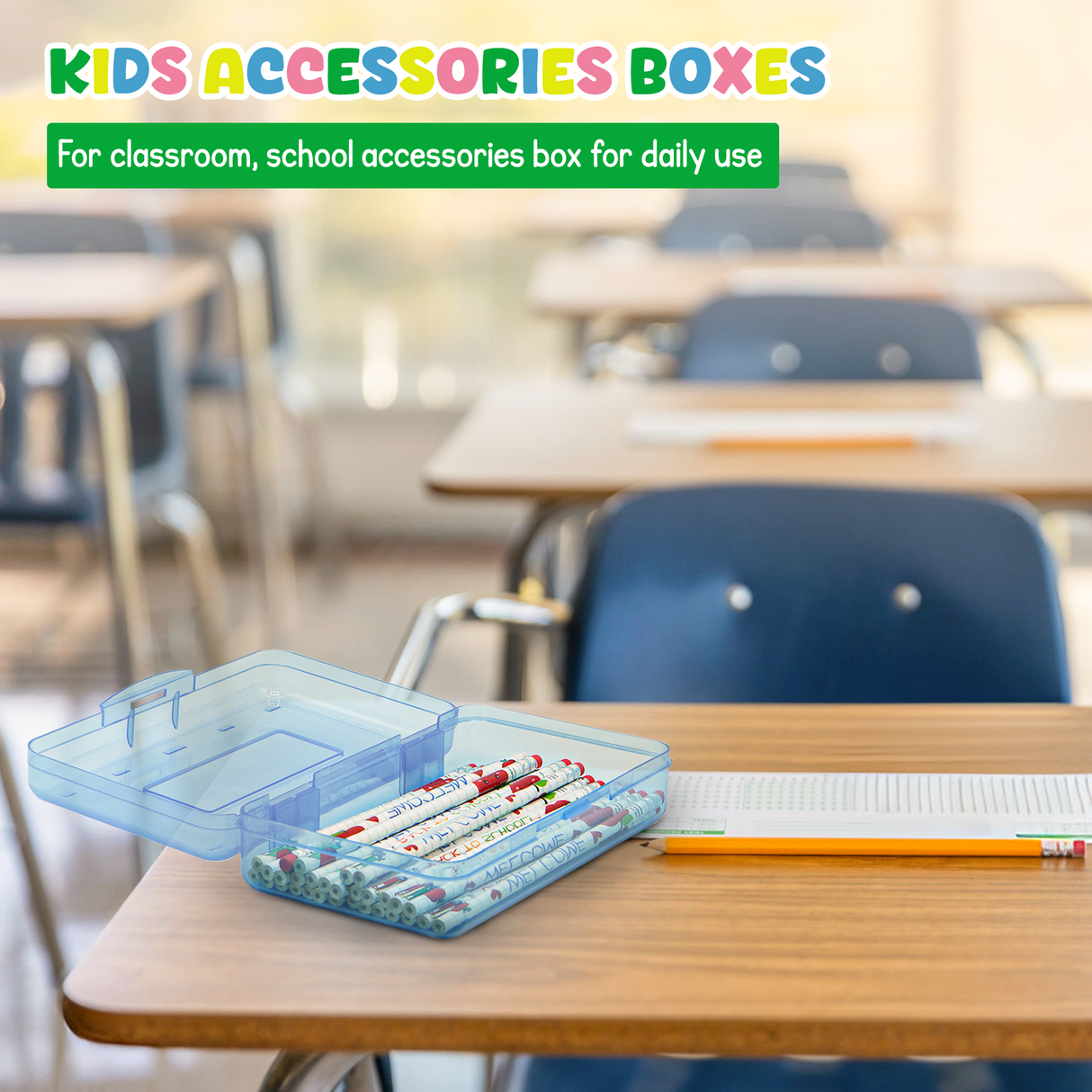 4E's Novelty 4 Pack Large Pencil Case Boxes, Pencil Boxes Classroom