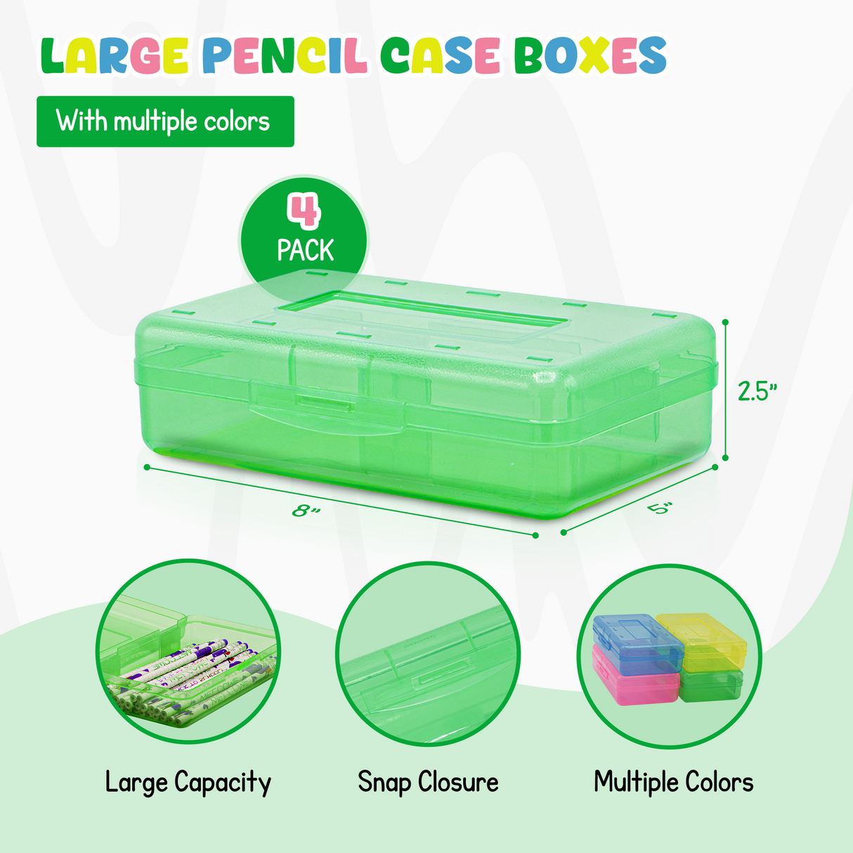 4E's Novelty 4 Pack Large Pencil Case Boxes, Pencil Boxes Classroom