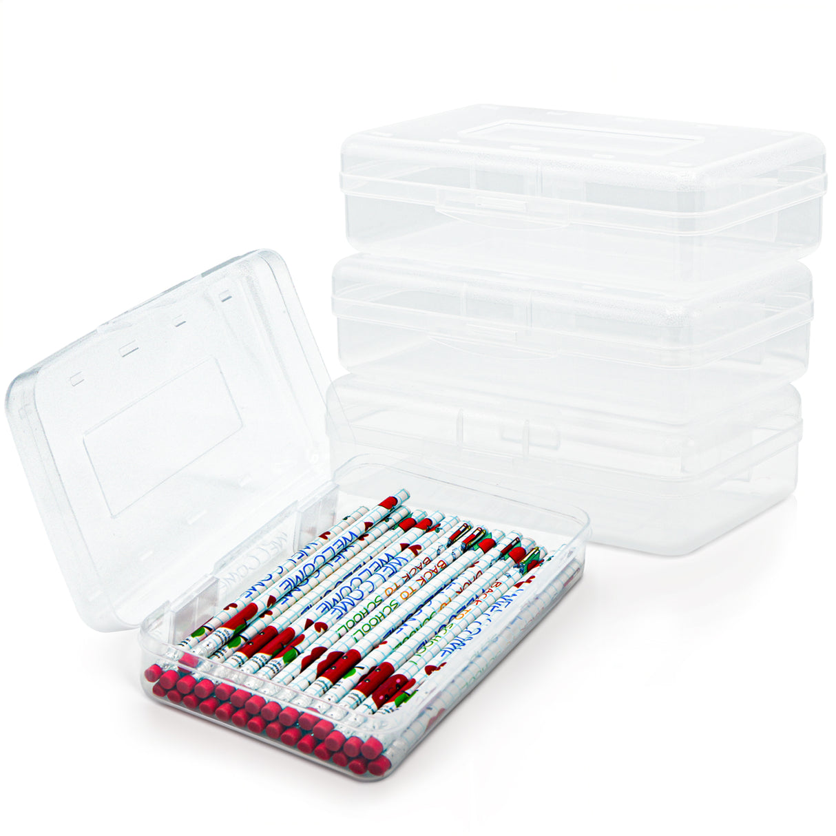 4E's Novelty 4 Pack Clear Pencil Boxes for Pencil Boxes for School
