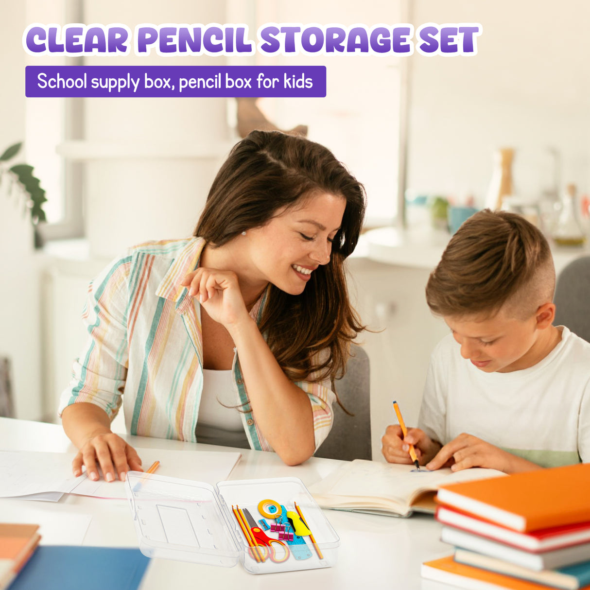 4E's Novelty 4 Pack Clear Pencil Boxes for Pencil Boxes for School