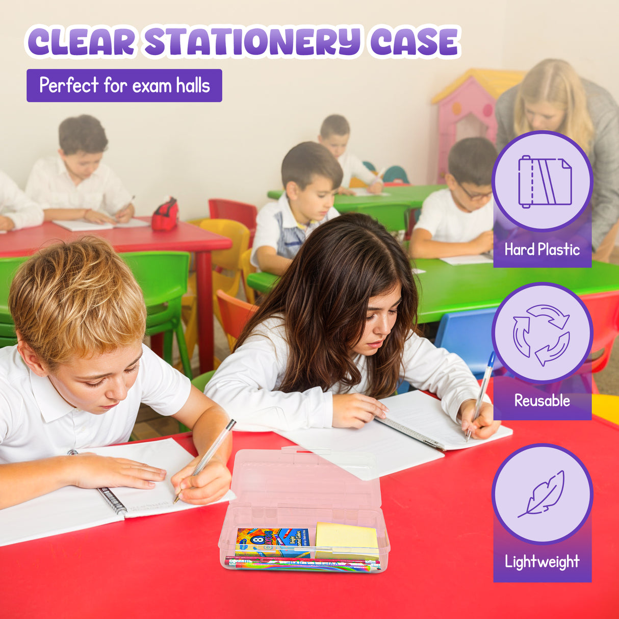 4E's Novelty 4 Pack Clear Pencil Boxes for Pencil Boxes for School