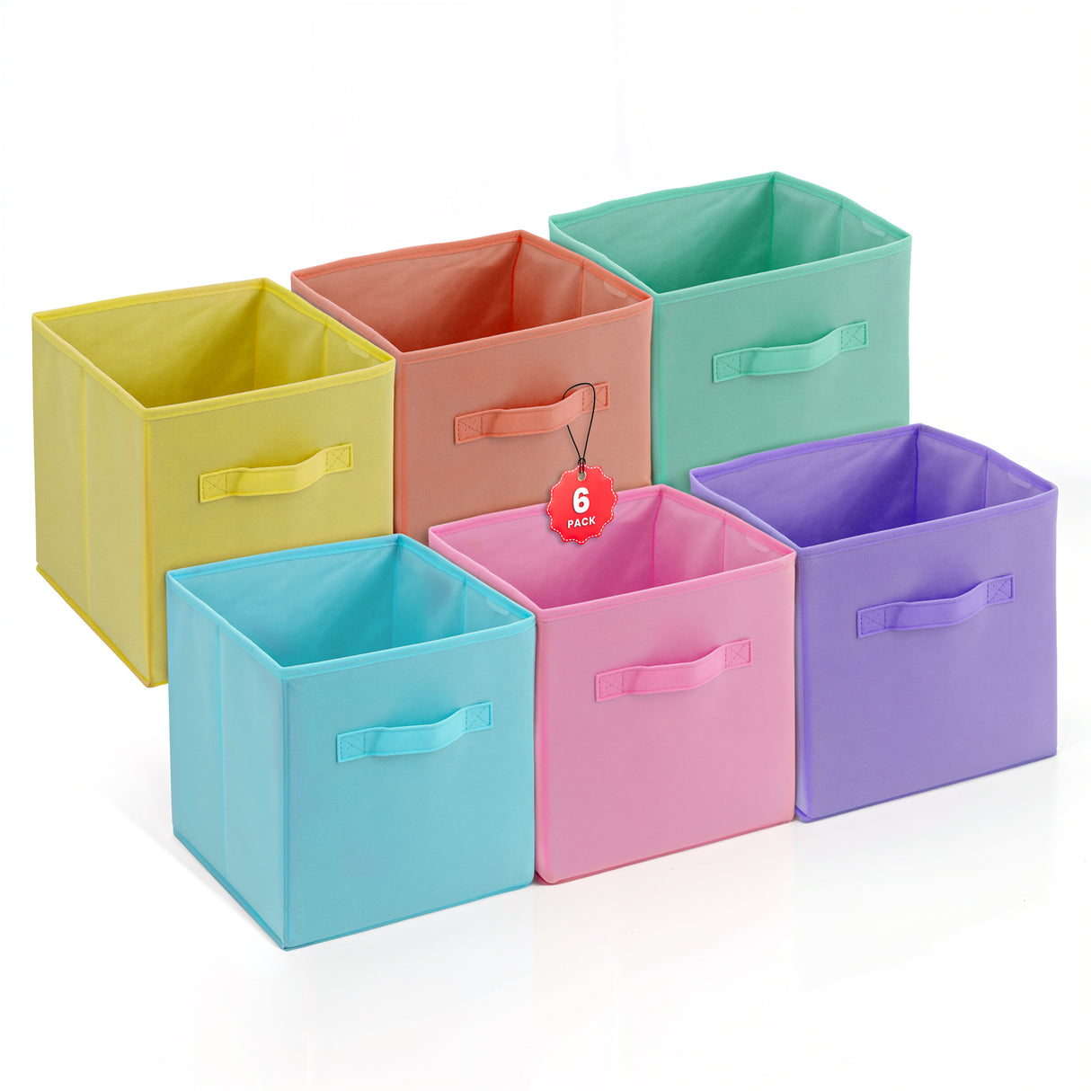 4E's Novelty 6 Packs 11 Inch Pastel Color Storage Foldable Cube Bins, Colorful Storage Baskets